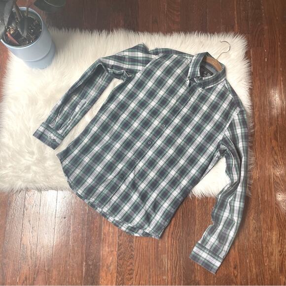 Banana Republic Green & Navy Plaid Button Up Shirt Size Small - Picture 1 of 6